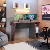 JCM MESA GAMER CYBER CANDIAN - GRAFITE/VERMELHO